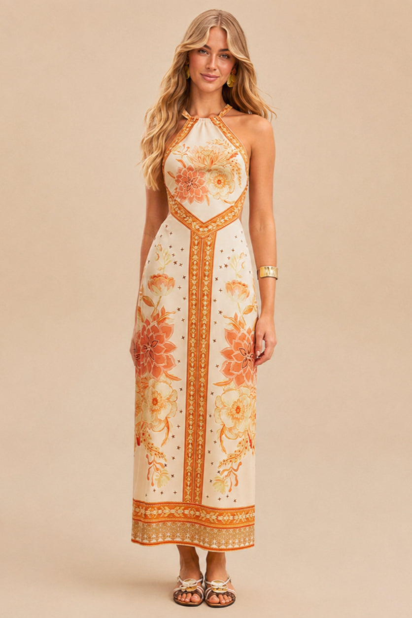 Damen Midikleid Mit Blumenprint Und Neckholder