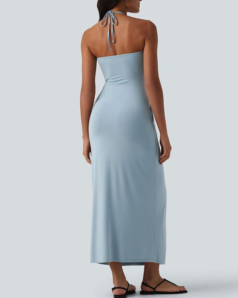 Ärmelloses Maxikleid für Damen mit elegantem Halterneck-Ausschnitt