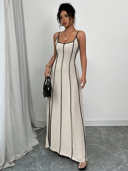 Beiges Midi Bodycon Kleid aus gerippter Viskose