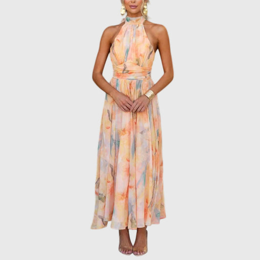 Damen Maxi Kleid mit Halterneck und Farbverlauf in fliessender langer Silhouette