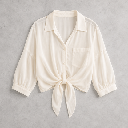 Damen Leinenbluse Mit Bindevorderteil