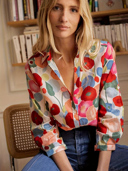 Bunte Blumenmuster Damenbluse