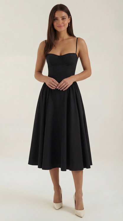 Damen Midikleid mit Blumenmuster und Korsett sowie herzförmigem Ausschnitt