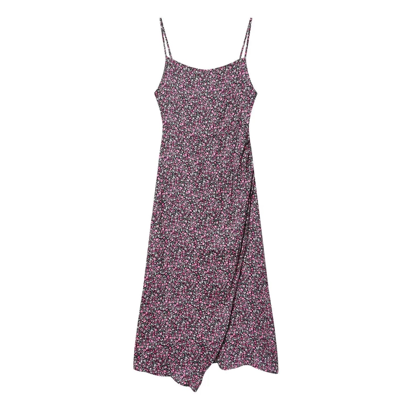 Damen V-Ausschnitt Blumiger Chiffon Unterkleid Ärmelloses Sommerkleid