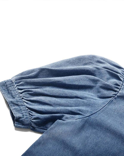 Lässige Jeansbluse für Damen mit Druckknopfverschluss und Hemdkragen