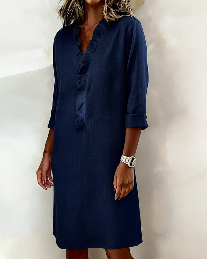Luftiges Leinenmischgewebe Kleid mit Rüschensaum