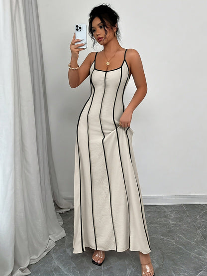Beiges Midi Bodycon Kleid aus gerippter Viskose