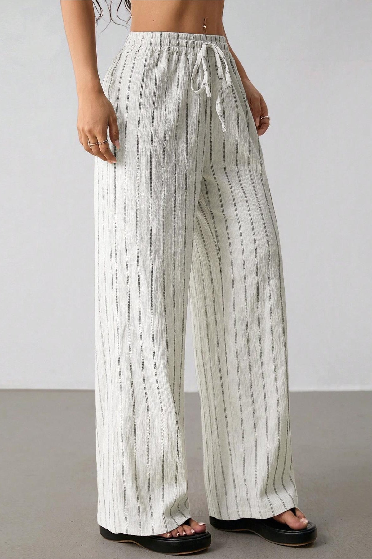 Damen Wide Leg Hose Mit Streifenmuster Und Colorblock