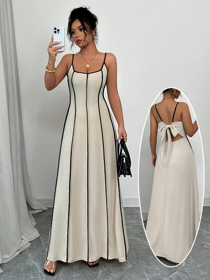 Beiges Midi Bodycon Kleid aus gerippter Viskose