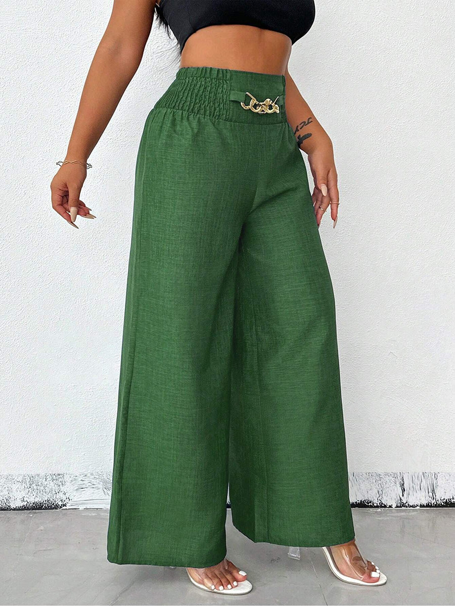 Unifarbene Damenhose mit hohem Bund und lockerem Bein