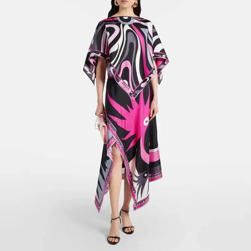 Bedrucktes Batwing-Cape-Oberteil und hoch taillierter Rock Damen Set
