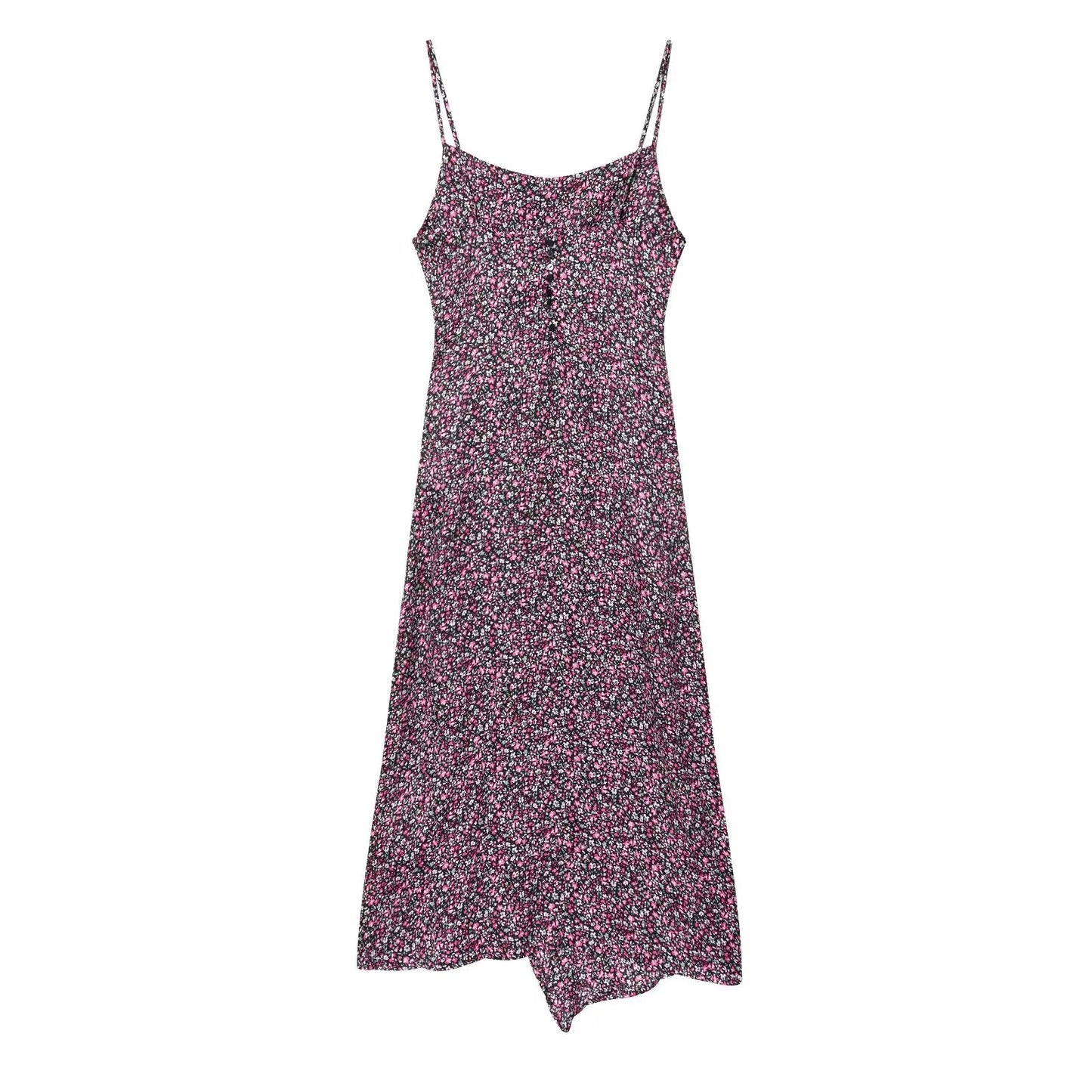 Damen V-Ausschnitt Blumiger Chiffon Unterkleid Ärmelloses Sommerkleid