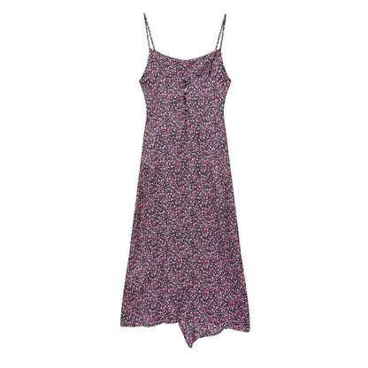 Damen V-Ausschnitt Blumiger Chiffon Unterkleid Ärmelloses Sommerkleid