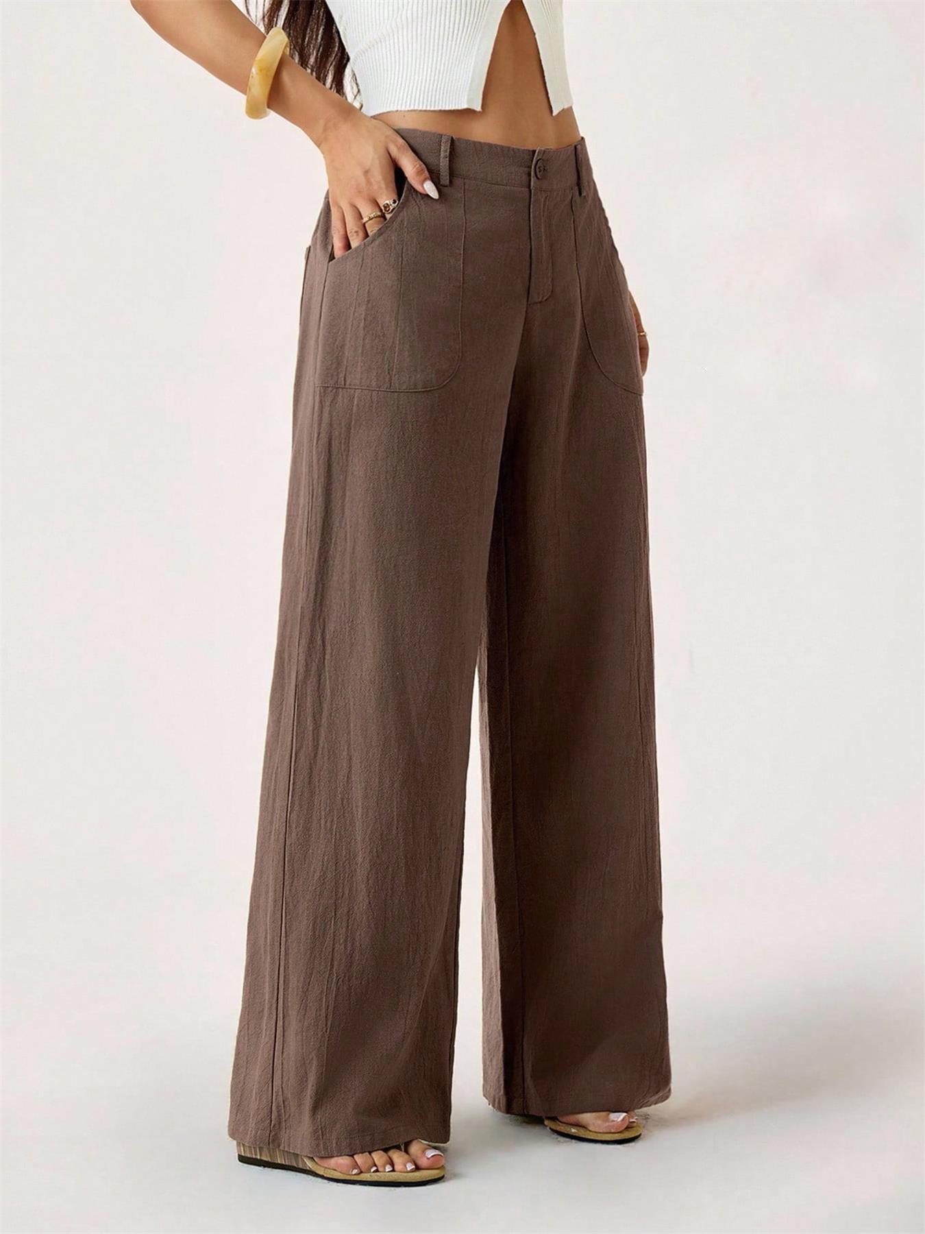 Damen Wide-Leg-Hose mit hoher Taille und weitem Bein in Rückansicht