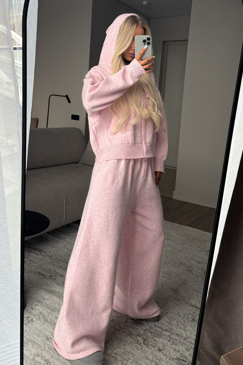 Damen-Zweiteiler aus Strick mit Oberteil und weiter Hose