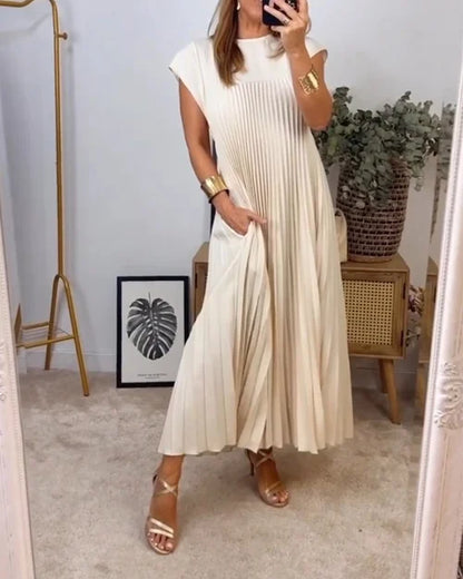 Einfarbiges blaues Plisseekleid für Damen - Elegant für besondere Anlässe