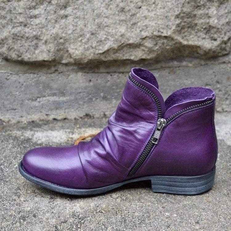 Damen Lederstiefeletten Mit Reissverschluss Und Vintage Absatz