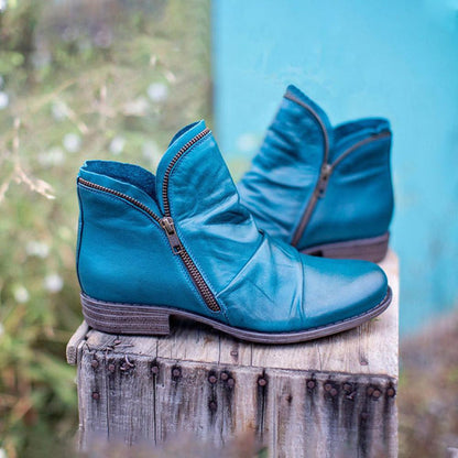 Damen Lederstiefeletten Mit Reissverschluss Und Vintage Absatz