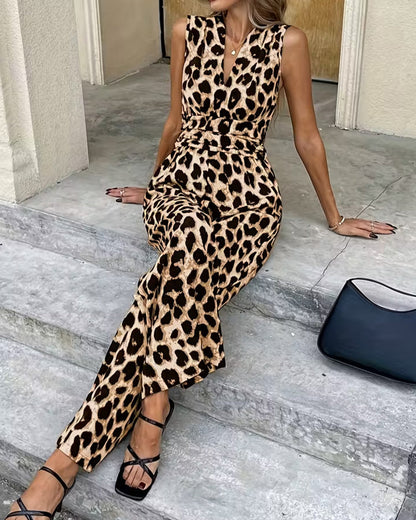 Damen Jumpsuit Mit Leopardenmuster Ärmellos