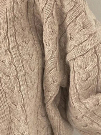 Damen Strickpullover mit V-Ausschnitt und Zopfmuster, lockere Passform