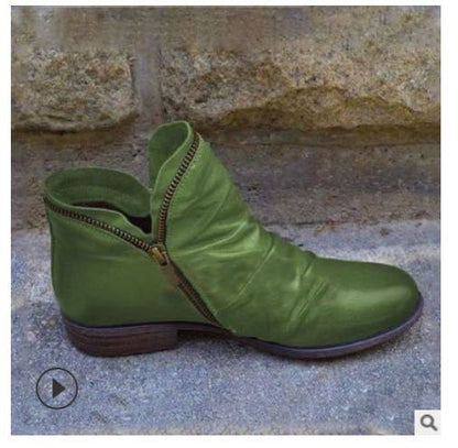 Damen Lederstiefeletten Mit Reissverschluss Und Vintage Absatz