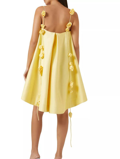 Damen Minikleid Rückenfrei Mit 3D Rosen A Linie