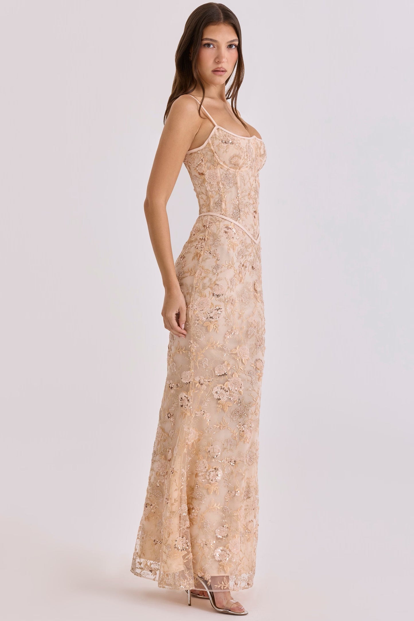 Elegantes ärmelloses Maxikleid mit V-Ausschnitt und Taillengürtel