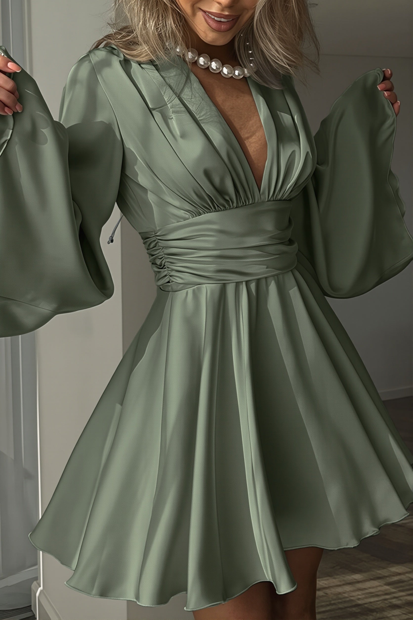 Romantisches Damen Minikleid in Satin-Optik mit Volants