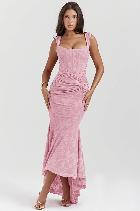 Damen-Maxikleid mit floraler Spitze und schulterfreiem Bandeau-Ausschnitt