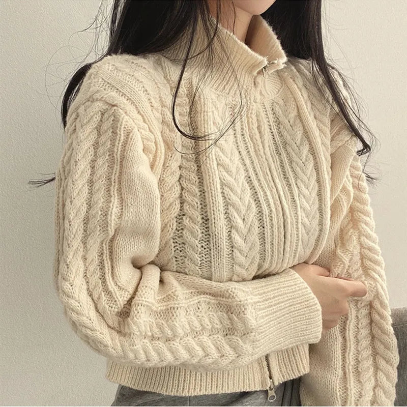 Damen Strick Zip Cardigan Langarm