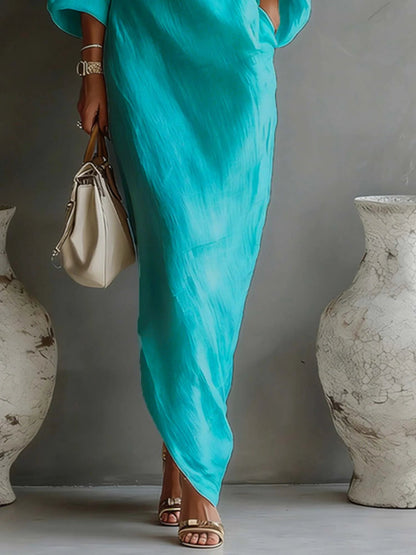 Maxikleid aus Leinen mit Ballonärmeln