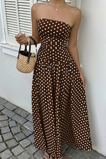 Damen Maxi Kleid Mit Polka Dots Und Schmaler Passform
