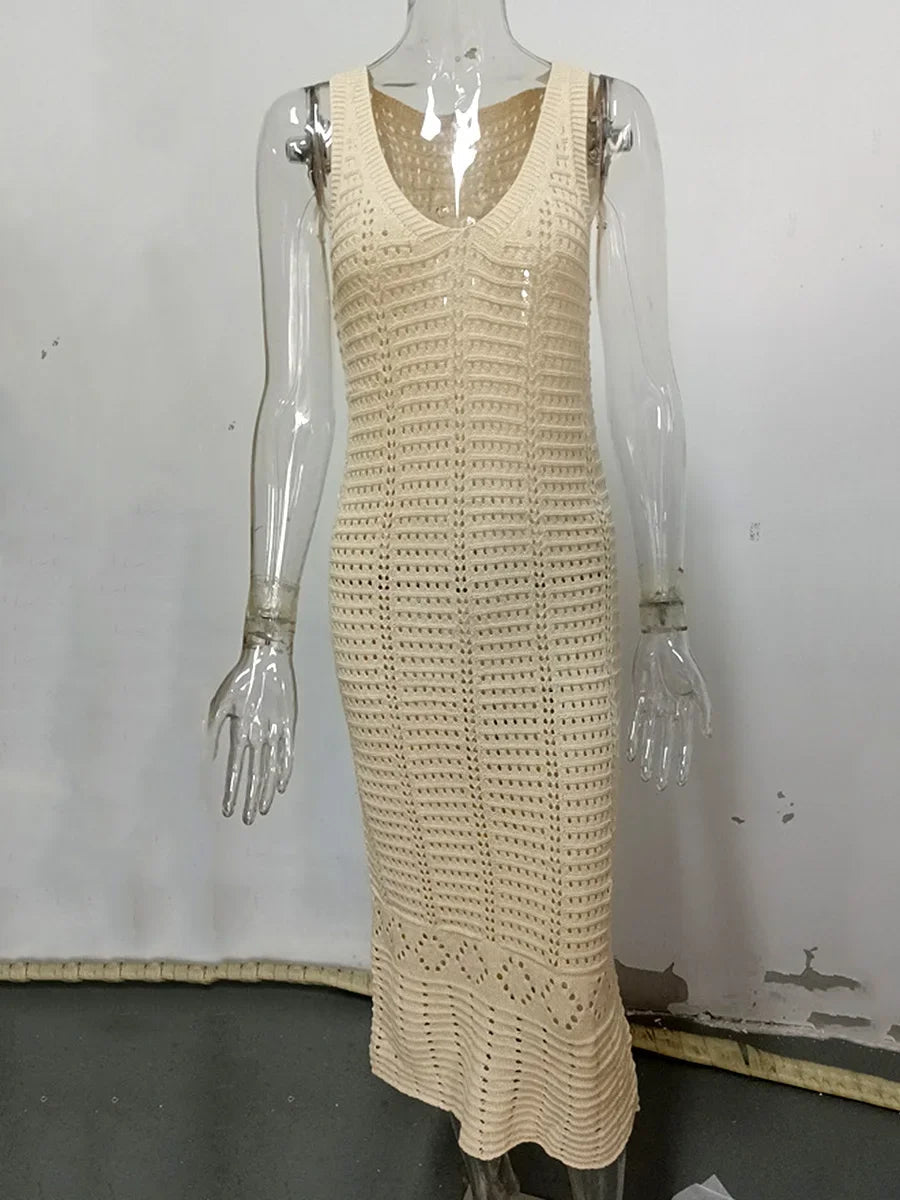 Damen Häkelspitzen V-Ausschnitt Tunika Strandkleid
