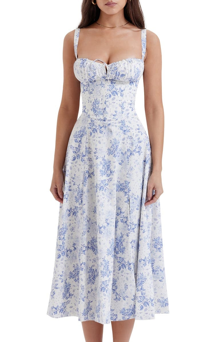 Blumiges Bustier-Midriff-Schnitt-Bodycon-Kleid