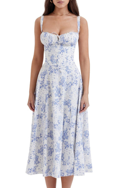 Blumiges Bustier-Midriff-Schnitt-Bodycon-Kleid