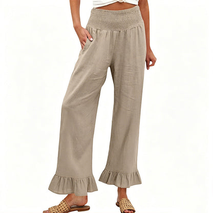 Boho Hosen mit weitem Bein und Rüschen am Saum