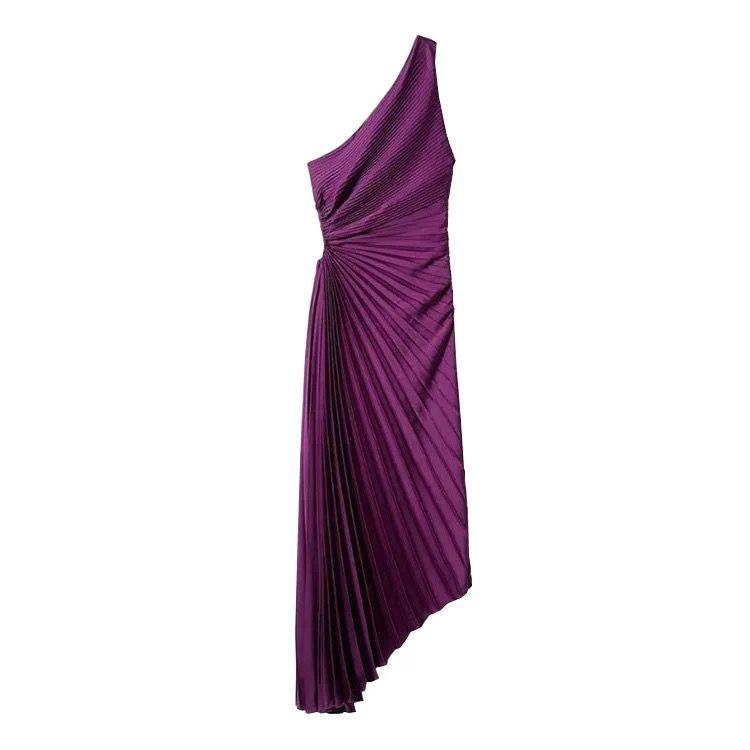 Asymmetrisches One-Shoulder-Glattfallenden Midi-Kleid aus Poly-Georgette