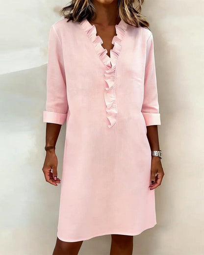 Luftiges Leinenmischgewebe Kleid mit Rüschensaum