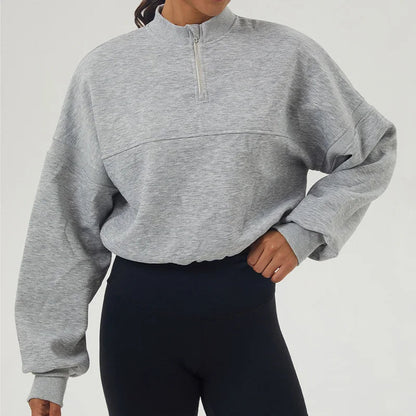 Oversized Damen Sweatshirt aus Baumwollmischung mit halbem Reißverschluss
