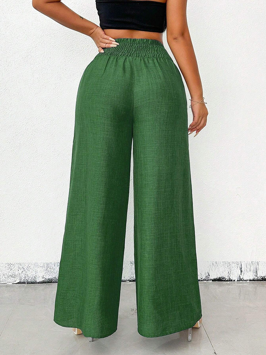 Damen Weite High Waist Hose, Stoffdetail in Unifarben