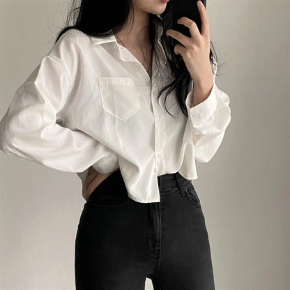 Damenlockere Baumwollbluse Ein-Knopf