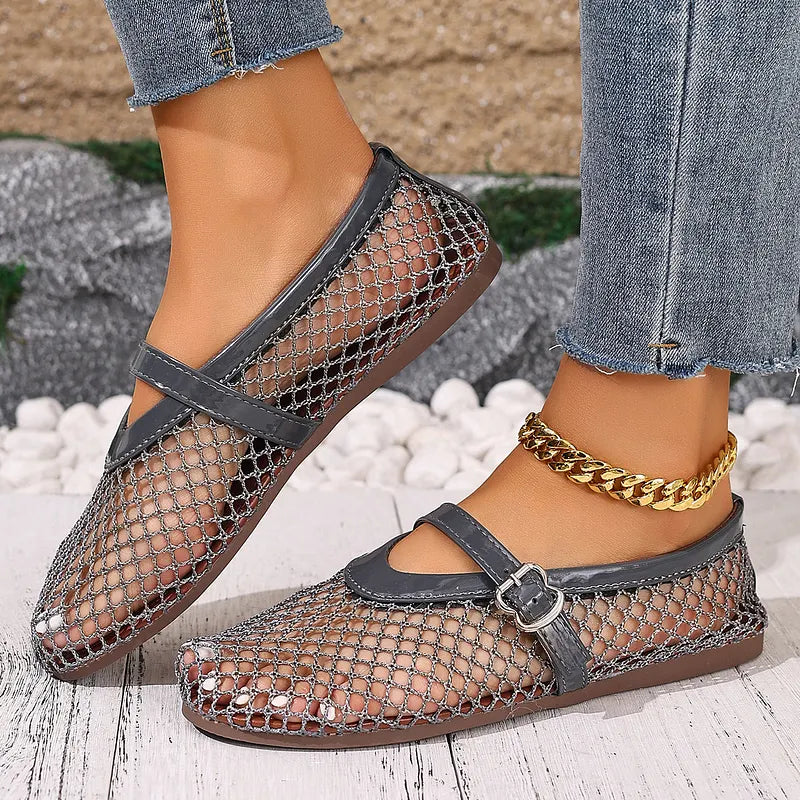 Mary Jane Ballerinas für Damen aus atmungsaktivem Mesh von vorne