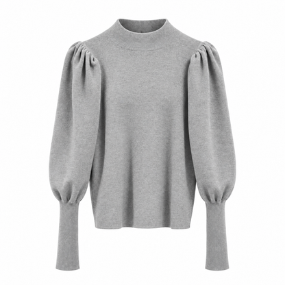 Damen Rippstrickpullover Mit Puffärmeln