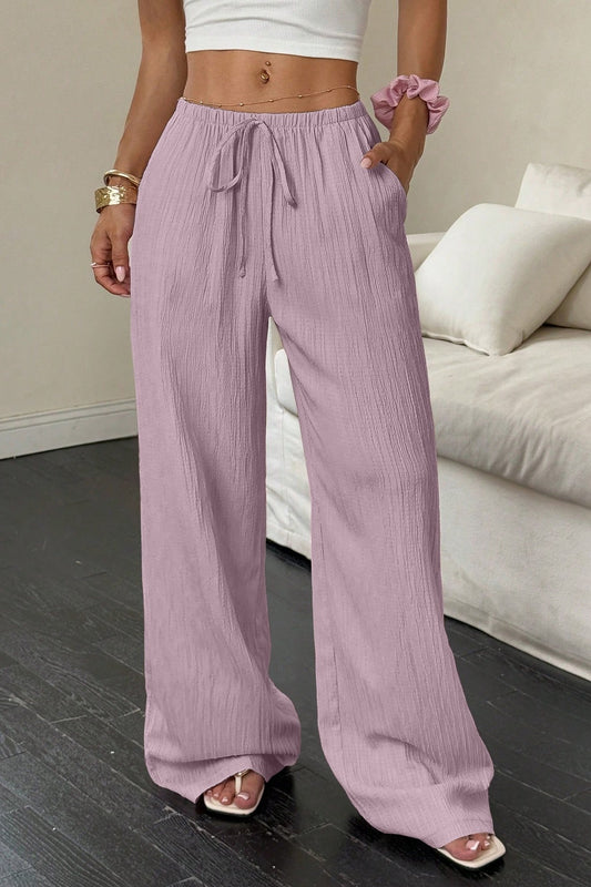 Damen Wide-Leg-Hose mit Knotenbund und Struktur in Vorderansicht