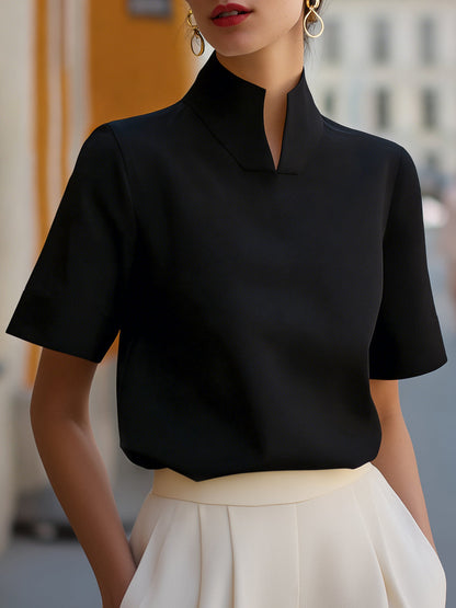 Stehkragen Minimalistische Strukturierte Bluse für Damen