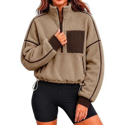 Damen-Cropped-Sweatshirt mit Rundhalsausschnitt und Kordelzug vorne