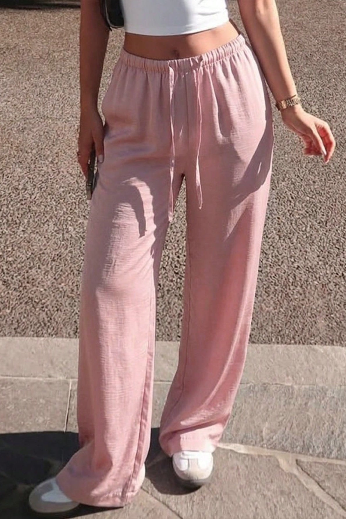 Damen Wide Leg Hose Mit Tunnelzug Und Taschen