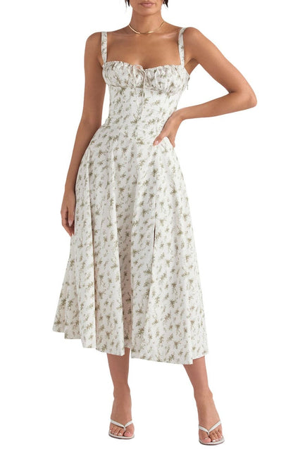 Blumiges Bustier-Midriff-Schnitt-Bodycon-Kleid