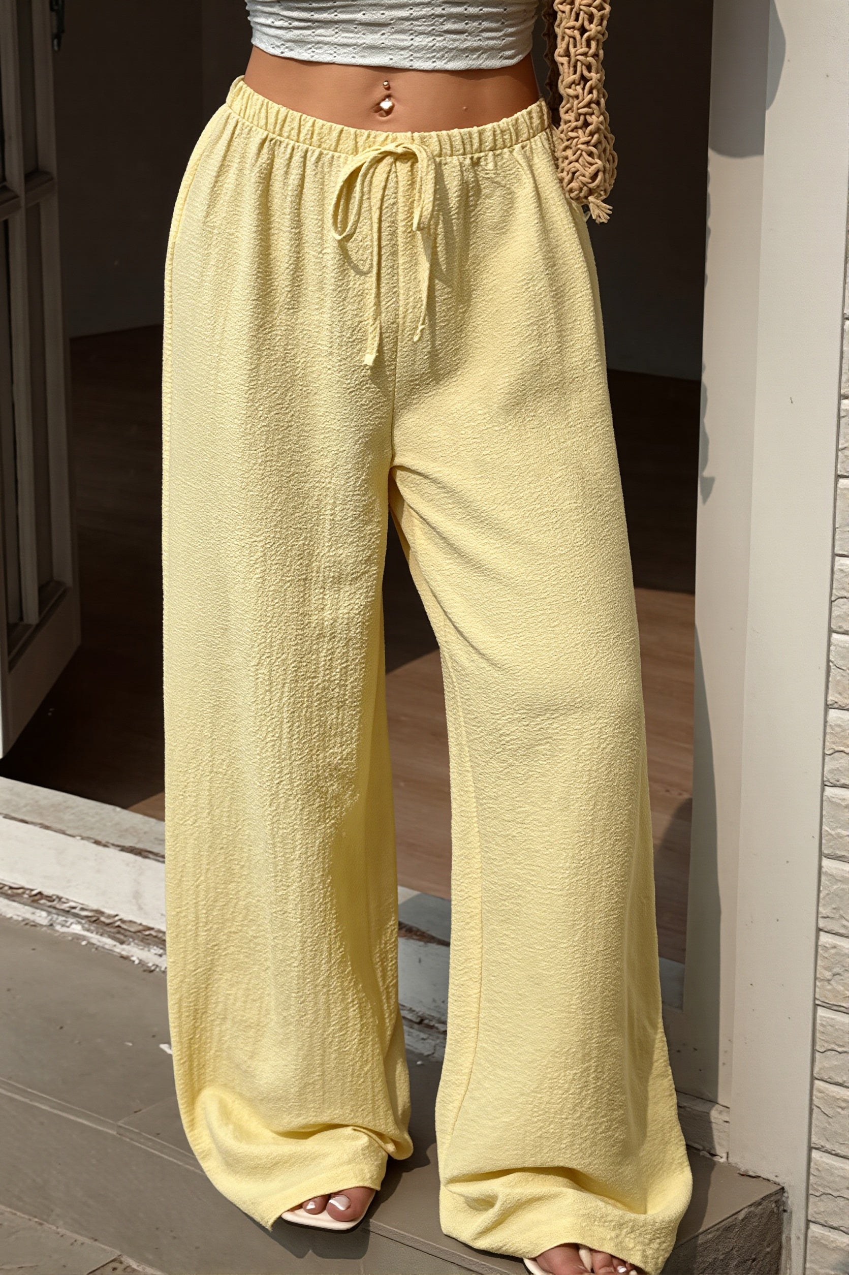 Damen Wide-Leg-Hose in Uni mit hoher Taille, Vorderansicht