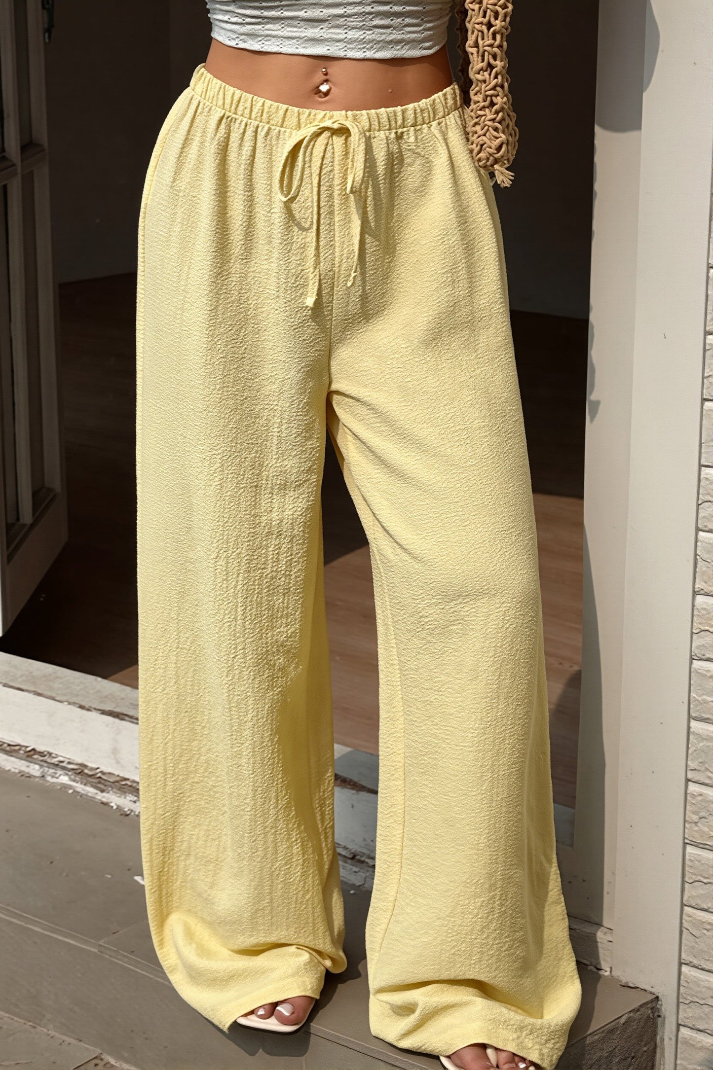Damen Wide Leg Hose Mit Hoher Taille Uni